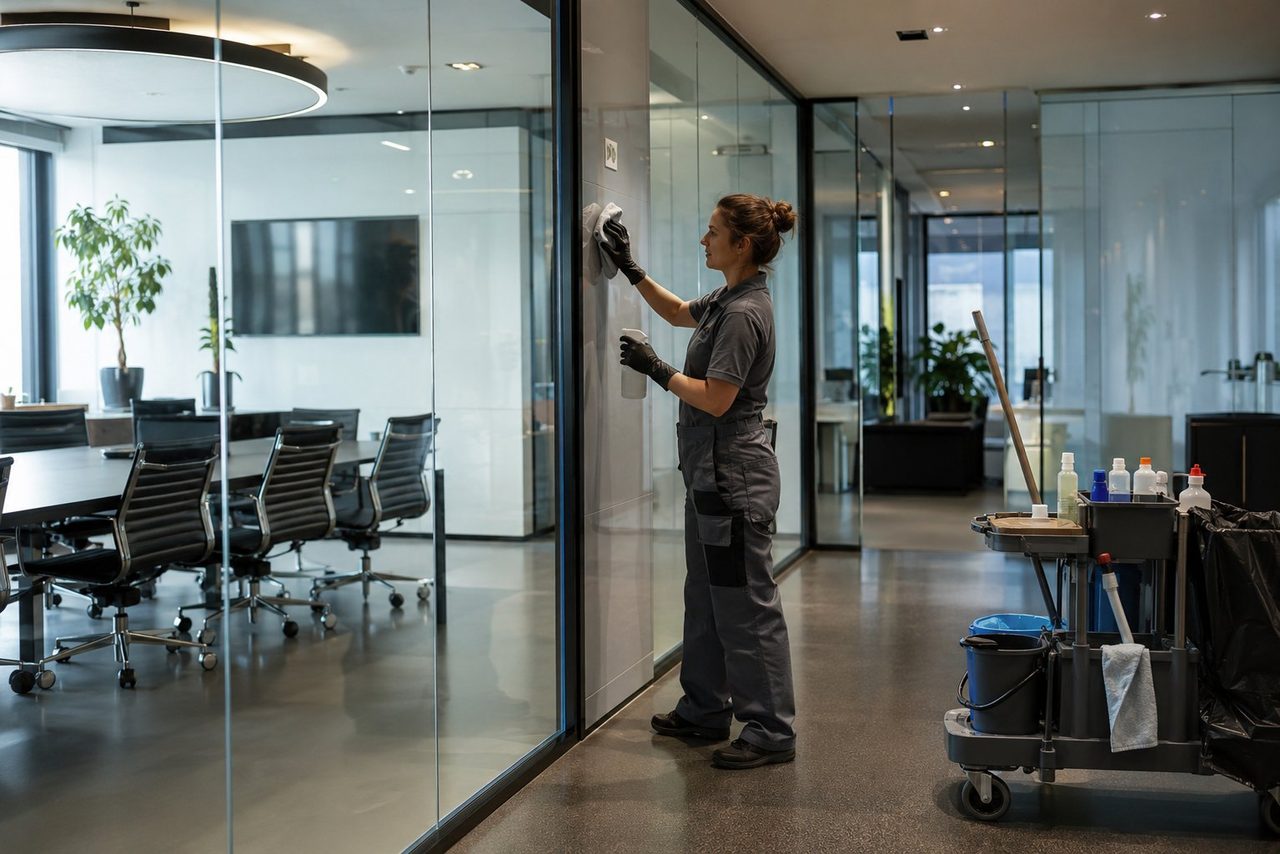 Regelmäßige Unterhaltsreinigung von Büroflächen mit Glastrennwänden in Kiel