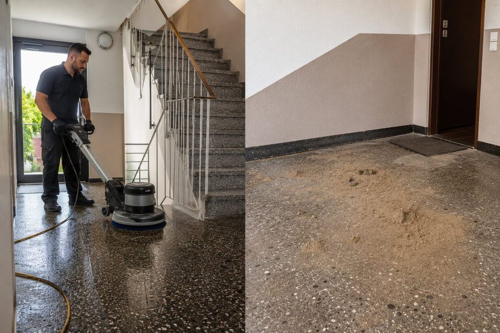 Treppenhausreinigung mit sichtbarem Vorher-nachher-Effekt in Preetz